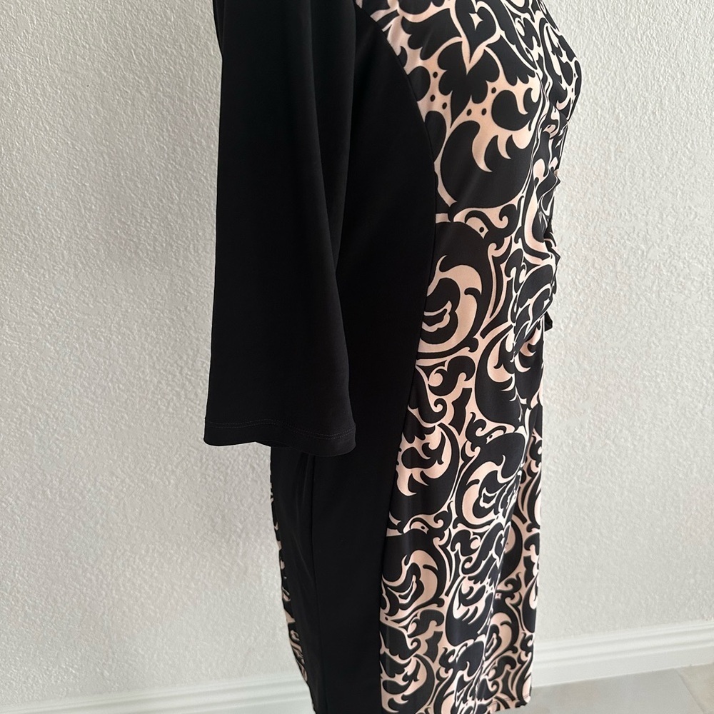 Sheath Baroque Print Pink and Black Dress with Side Tie - Picture 5 of 8